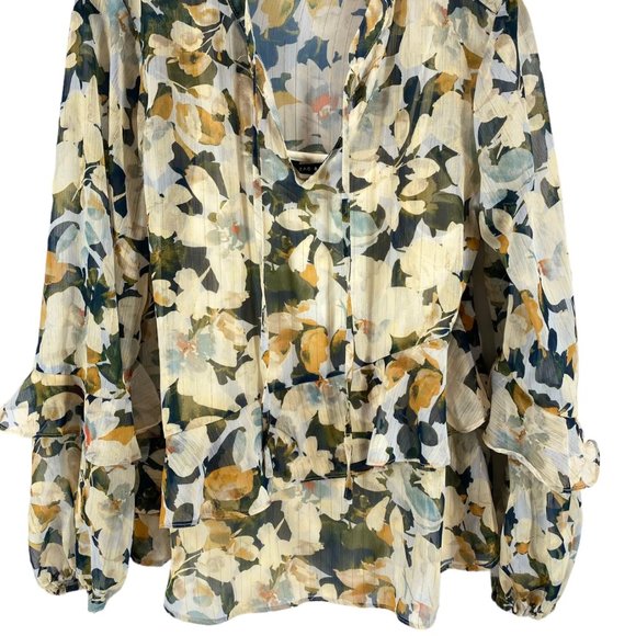 ZAC & RACHEL Floral Blouse with Gold Metallic Threading - Picture 1 of 4